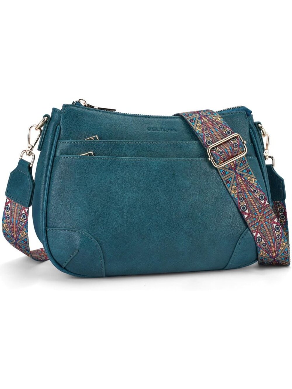 Women’s Teal Vegan Leather Hobo Strap Purse Multi Pocket Handbag Crossbody Bag